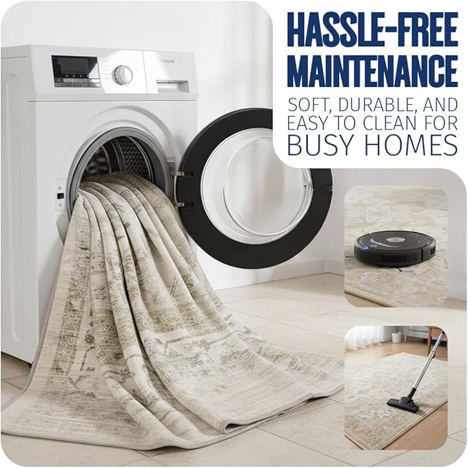 Muddy Mat짰 Champagne 3ft x 7ft Washable Area Rugs for Living Room, Bedroom & Dining Room ??Modern Soft Low Pile Non Slip Carpet ??Pet Friendly Waterproof Foldable Rugs for Home