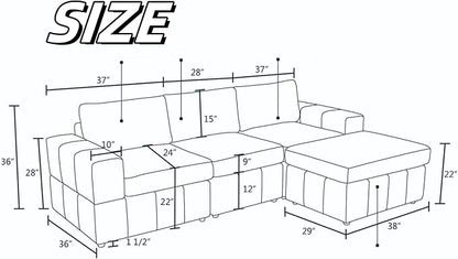 Sectional Couches for Living Room, 102″ Modular Sectional Sofa with Ottoman, Modern Small L Shaped Couch with Chaise for Bedroom, Brown