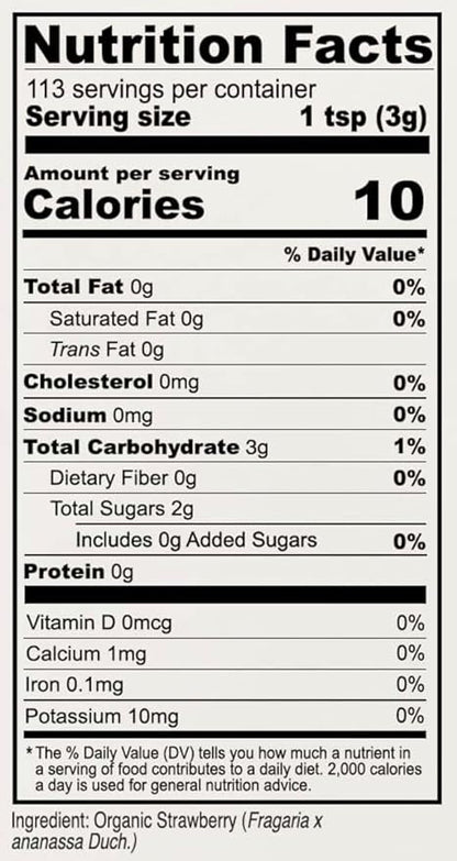 Anthony's Organic Strawberry Powder, 12 oz, Freeze Dried, Gluten Free, No Sugar Added, Non GMO
