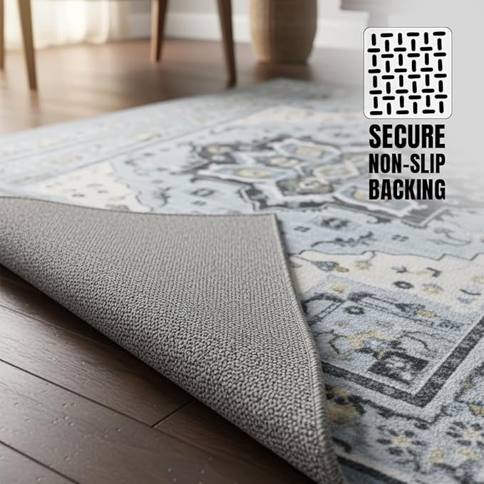 Muddy Mat짰 Azure 3ft x 7ft Washable Area Rugs for Living Room, Bedroom & Dining Room ??Modern Soft Low Pile Non Slip Carpet ??Pet Friendly Waterproof Foldable Rugs for Home