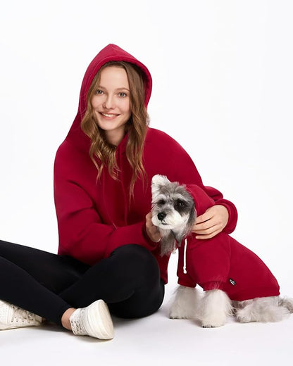XPUDAC Matching Hoodie for Dogs and Humans Fleece Sweatshirt Soft Warm Pet Hoodie Sweater for Large Small Medium Dog and Owner Matching Clothes Cold Weather, Red, Large