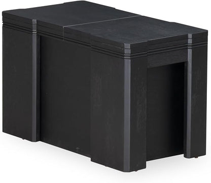 X07X1-B06-24 9-pc Modern Dining Room Table Set a Rectangular Dining Table and 2 wooden Benches and 7 Black Polyester Stackable Chair, 39x120 Inch, Wire Brushed Black