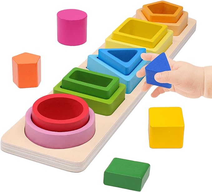 Montessori Toys for 1+ Year Old, Wooden Baby Stacking Shape Color Sorting Toys for Toddlers 1-3, Preschool Learning Activities Toddler Games, 1 2 3 Year Old Girls Boys Birthday Gifts