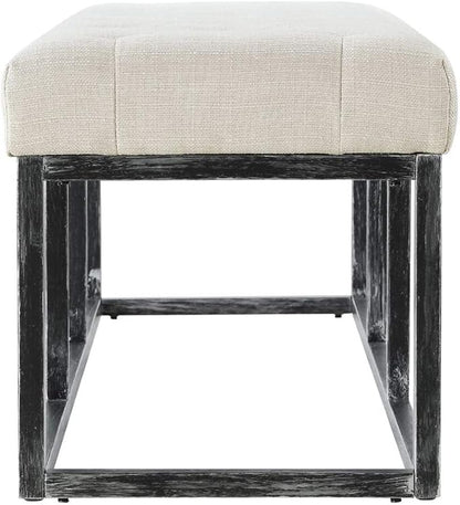 24KF Upholstered Tufted Long Bench with Metal Frame Leg, Linen Bench Ottoman with Padded Seat-Ivory