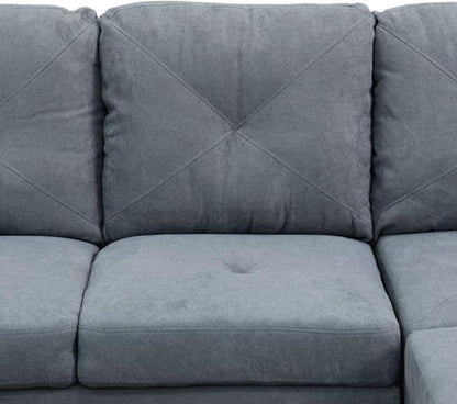 Dark Grey L-Shaped 3-Piece Flannelette Sofa with Storage Ottoman Set, Sectional Couch Sofa Set for Living Room, Office, Small Space