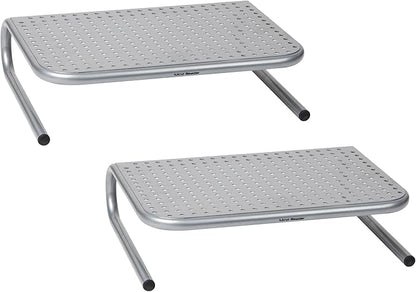 Mind Reader Monitor Stand, Ventilated Laptop Riser, Desktop Organizer, Metal, 14.5"L x 11.25"W x 4.25"H, Set of 2, Silver