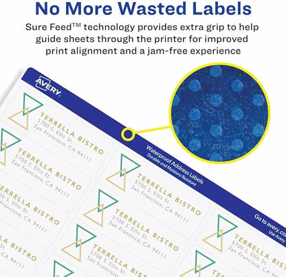 Avery Waterproof Sticker Labels, 1 x 2-5/8 Inch Mailing Labels, Ultrahold Permanent Adhesive, 7,500 Labels (5520)