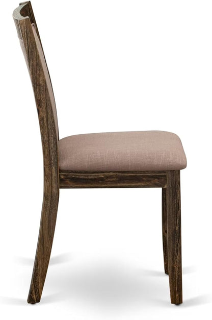 East West Furniture V777MZ748-7 7 Piece Modern Dining Table Set Consist of a Rectangle Wooden Table with V-Legs and 6 Coffee Linen Fabric Upholstered Chairs, 40x72 Inch, Multi-Color