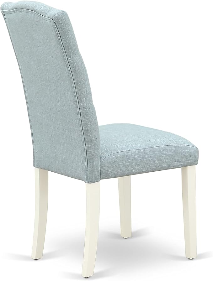 East West Furniture DOCE7-LWH-15 7 Piece Kitchen Table & Chairs Set Consist of a Rectangle Butterfly Leaf Dining Table and 6 Baby Blue Linen Fabric Parson Chairs, 42x78 Inch, Linen White