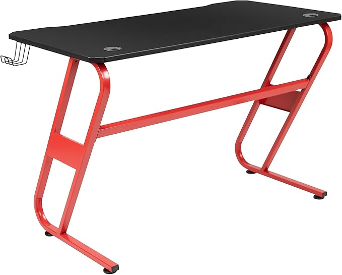 Flash Furniture Fisher Red Gaming Ergonomic Desk with Cup Holder and Headphone Hook
