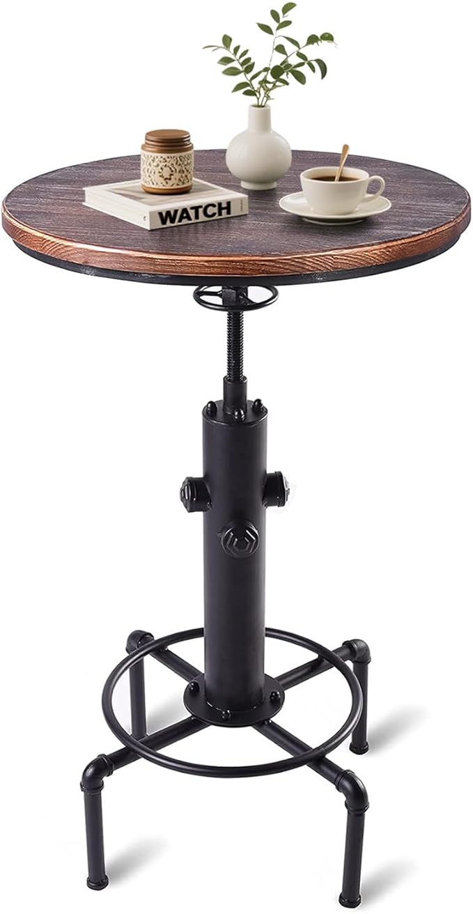 Industrial Tall Bistro Table 32.3-36.2",Adjustable Swivel Pub Table, Kitchen Dining Coffee Bistro Table Metal Hydrant Stylish Design Table