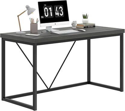 EXCEFUR Modern Computer Desk, Small Home Office Desk, Wood and Metal Writing Study Table Workstation for Bedroom Living Room, Rustic Grey, 47 inch