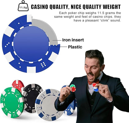 100PCS Blue Poker Chips, Casino Poker Chips Set, 11.5 Gram Plastic Poker Chips Clay Blank Game Chips for Poker Card Games Texas Holdem Blackjack Gambling (with Gift Box)