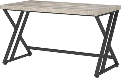 LVB Large Home Office Desk, Long Industrial Computer Desk, Metal Wood Writing Study Computer Table for Student, Big Modern Executive Simple Gaming Work Desk for Bedroom, Light Grey, 60 Inch