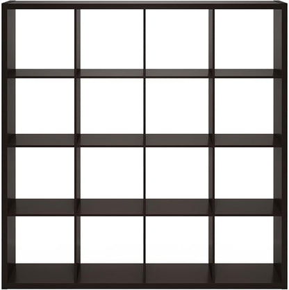 Furinno Cubicle Open Back Decorative Cube Storage Organizer, 16-Cube, Black Dark Oak