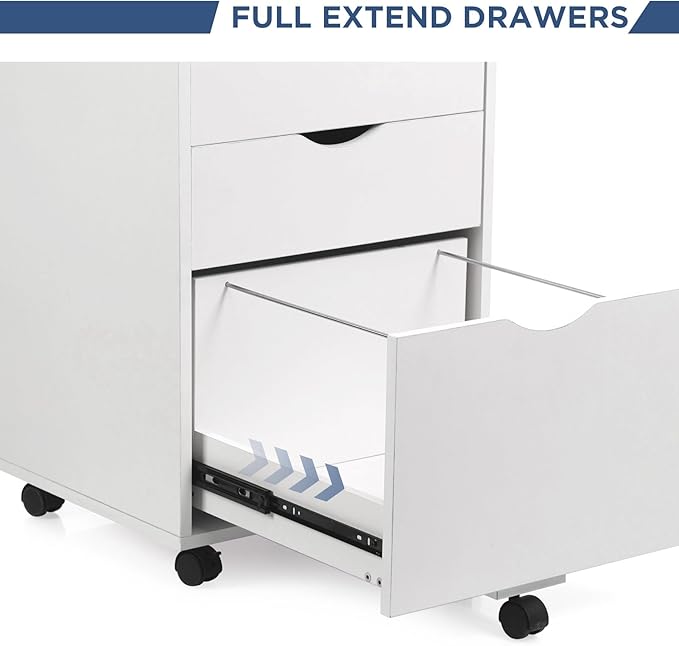 HollyHOME 3-Drawer Wood File Cabinet, Under Desk Cabinet for Home Office, Rolling Storage Shelf for Home, Printer Stand, for A4, Letter-Size, 11.8in Hanging File Folders, White