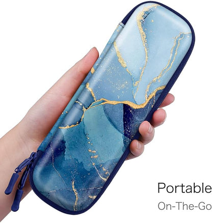 Fintie Holder Case for Apple Pencil Pro, Apple Pencil (USB-C / 1st / 2nd Generation), PU Leather Carrying Bag Sleeve Compatible with Pen, USB Cable, Samsung Stylus, Ocean Marble