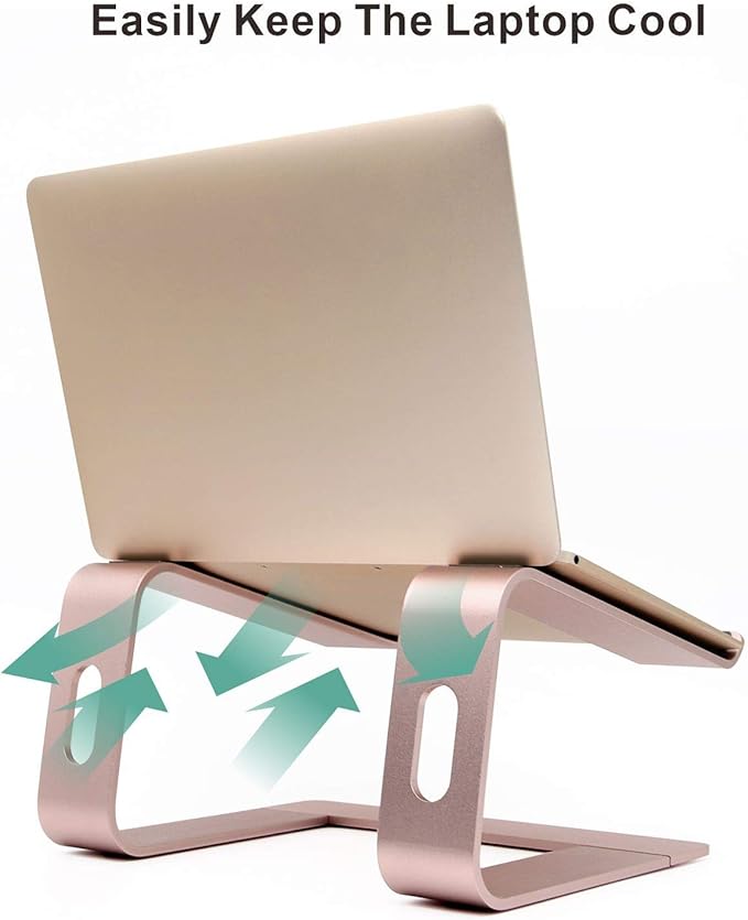 Ergonomic Aluminum Laptop Mount | Computer Stand & Holder - Compatible with MacBook, HP, Lenovo, Samsung, Huawei & More (10-17.3" Laptops) - Rose Gold