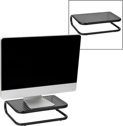 Mind Reader Monitor Stand, Set of 2, Ventilated Laptop Riser, Desktop Organizer, Metal, 14.25"L x 11"W x 4.25"H, Black