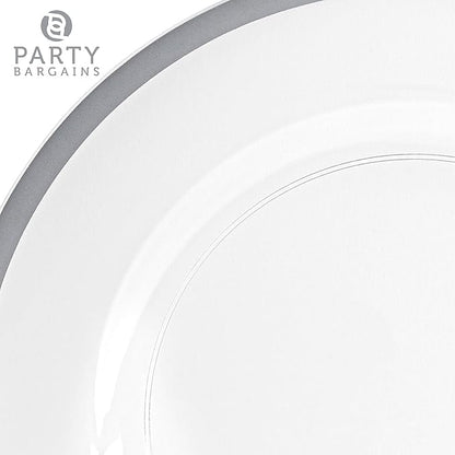 PARTY BARGAINS 13-Inch Charger Plates - 4 Pack, Clear Silver Rim, Heavy-Duty Disposable Chargers for Elegant Dining - Ideal for Weddings and Formal Events