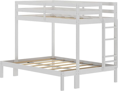 Grain & Grove Bear Twin Over Full Bunk Bed, Sturdy Bunk Bed Frame for Kids, Plywood Bunk with Ladder, Guardrail, and Slats, No Box Spring Required, Brushed White