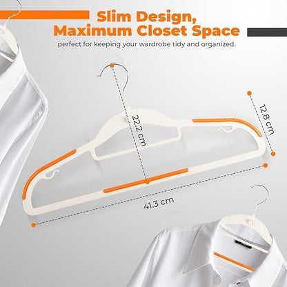 Plastic Hangers 50 Pack, Cascading Slim Space Saving Clothing Hangers with 360° Rotating Hook, Non Slip Clothes Hangers for Sweater Shirt, Heavy Duty Coat Hanger with Inner Hook for Closet, White