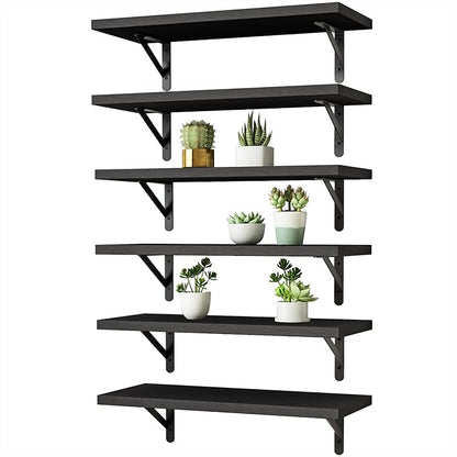 YGEOMER 16.5 Inch Floating Shelves for Wall, Farmhouse Wall Shelves for Bedroom, Bathroom Storage, Living Room and Kitchen Decor (Set of 6 Black)