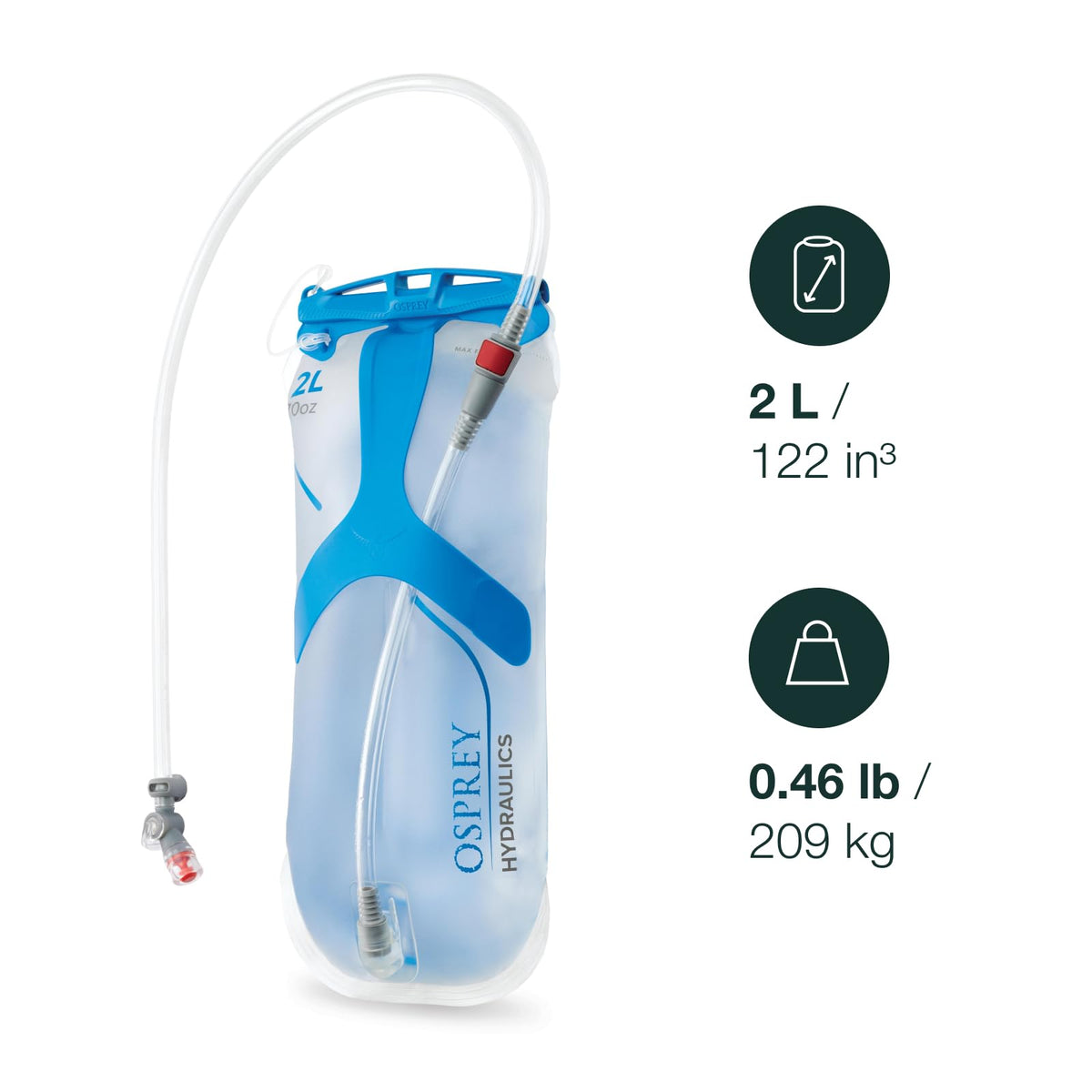 Osprey Hydraulics 2L Backpack Water Reservoir with Bite Valve - BPA-Free, Leakproof Hydration Bladder with QuickConnect and Slide-Seal - Compatible with Most Hiking and Biking Packs