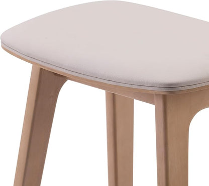 Plank+Beam Beryl Counter Height Stool - Mid-Century Modern Rubberwood Bar Stool with Faux Leather Seat, Metal Footrest, Easy Assembly, Blonde/Sesame