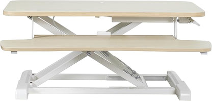 VIVO 28 inch Desk Converter, K Series, Height Adjustable Sit to Stand Riser, Dual Monitor and Laptop Workstation with Keyboard Tray, Light Wood Top, White Frame, DESK-V028KF