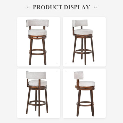 COLAMY Swivel Bar Stools Set of 2, 30 Inch Swivel Bar Height Bar Stools, Wood Swivel Barstools with Back, Modern Upholstered Wooden Barstools for Kitchen Island Dining Room Bar, Beige