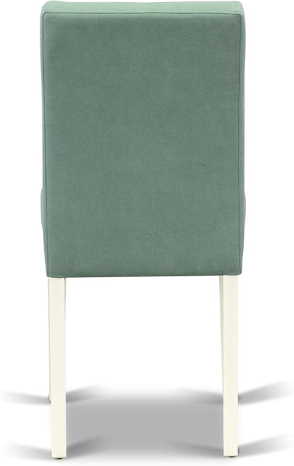 East West Furniture VAAS9-LWH-43 9 Piece Dining Room Set Includes A Wooden Dining Table and 8 Willow Green Polyester Fabric Parsons Chairs, Linen White