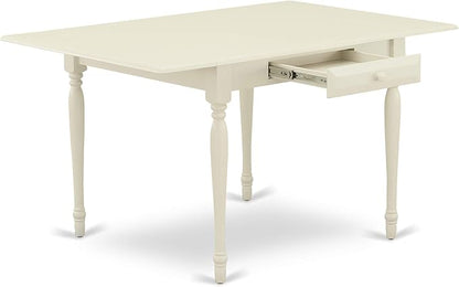 East West Furniture MZKE3-LWH-W 3 Piece Kitchen Table & Chairs Set Contains a Rectangle Dining Table with Dropleaf and 2 Dining Room Chairs, 36x54 Inch, Linen White