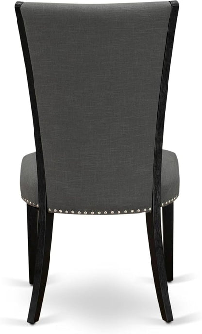East West Furniture V676VE650-5 5 Piece Dining Set Includes a Rectangle Dining Room Table with V-Legs and 4 Dark Gotham Linen Fabric Parson Chairs, 36x60 Inch, Multi-Color