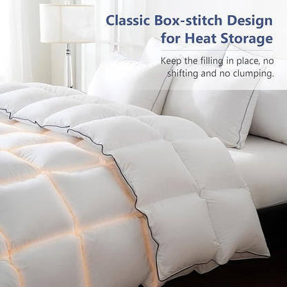 DOWNCOOL Feather Comforter California King, White Fluffy Duvet Insert with Ultra Soft 100% Cotton Cover, All Season Luxurious Hotel Bed Comforter with Corner Tabs, California King 104"x96"
