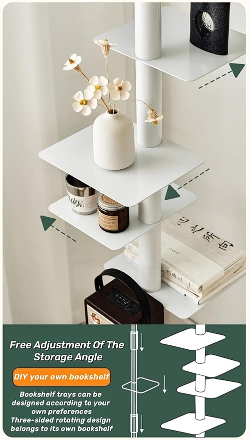 9-Tier Spine Bookshelf Metal Bookcase 5 Colors Vertical Bookshelf Tower Rotating Tall Narrow Book Shelf Ladder Book Rack Indoor (Green)