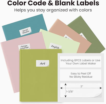 Sooez Folders with Pockets and Prong, 6 Pack, Green Colors, File Folders with Prongs, 2 Pocket Folders Bulk, Plastic Folder for School College Supplies, Aesthetic Nursing Cute School Supplies