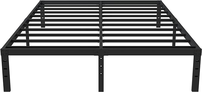 King Bed Frame No Box Spring Needed, 14 Inch Heavy Duty King Platform Bed Frame, 1200lbs Steel Slats Support, Easy Assembly, Black