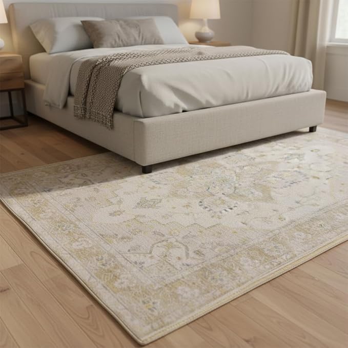 Muddy Mat짰 Champagne 3ft x 7ft Washable Area Rugs for Living Room, Bedroom & Dining Room ??Modern Soft Low Pile Non Slip Carpet ??Pet Friendly Waterproof Foldable Rugs for Home