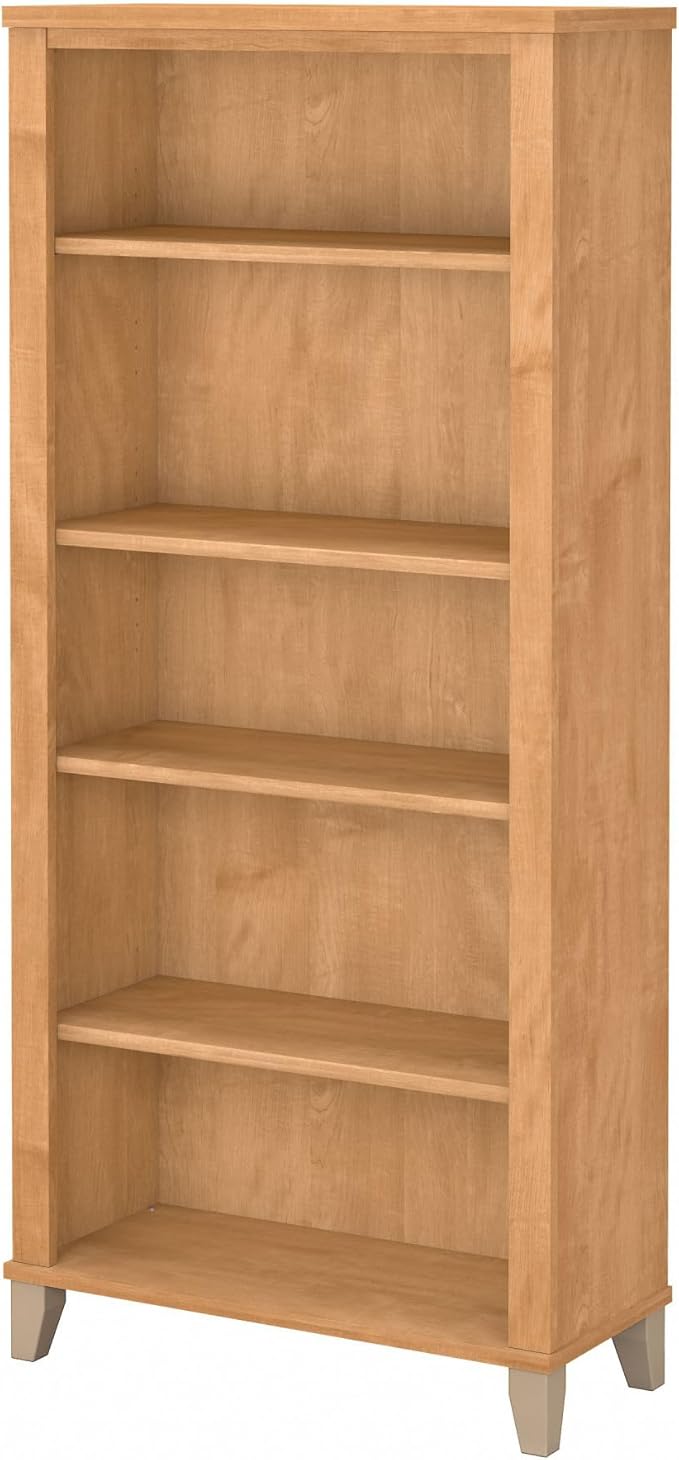 Bush Furniture WC81465 Bookcase, Bookshelf, Large Book Living Room, Home Office, or Entryway, Tall 5 Shelf, Maple Cross
