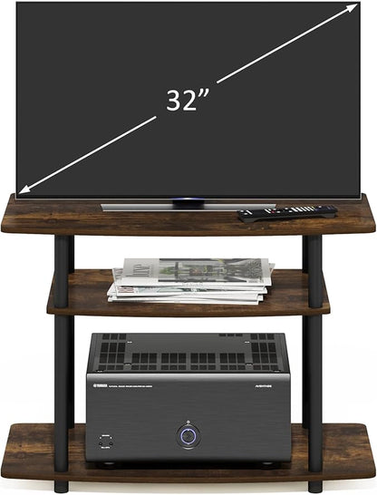 Furinno Turn-N-Tube TV Stand, 3-Tier No Tools Entertainment Center, TV Console for TV up to 32 Inch, for Living Room, Bedroom, Amber Pine