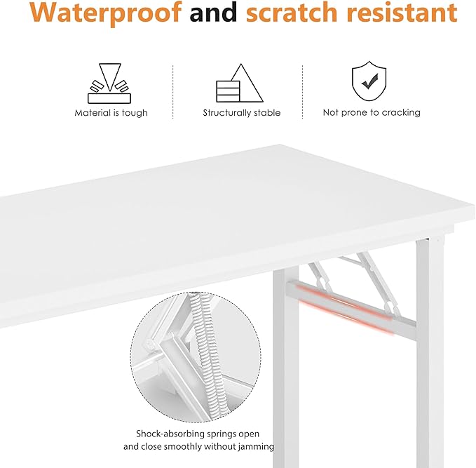 DlandHome Computer Desk 62 inches Office Desk Computer Table Study Writing Desk Workstation for Home Office Metal Frame No Install Needed White and White