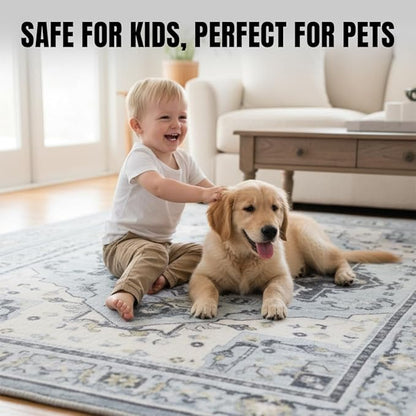 Muddy Mat짰 Azure 2ft x 10ft Washable Area Rugs for Living Room, Bedroom & Dining Room ??Modern Soft Low Pile Non Slip Carpet ??Pet Friendly Waterproof Foldable Rugs for Home
