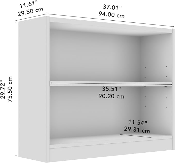 Bush Furniture Universal Small 2 Shelf Bookcase in Platinum Gray, Low Storage and Display Bookshelf for Home Office or Living Room Organization