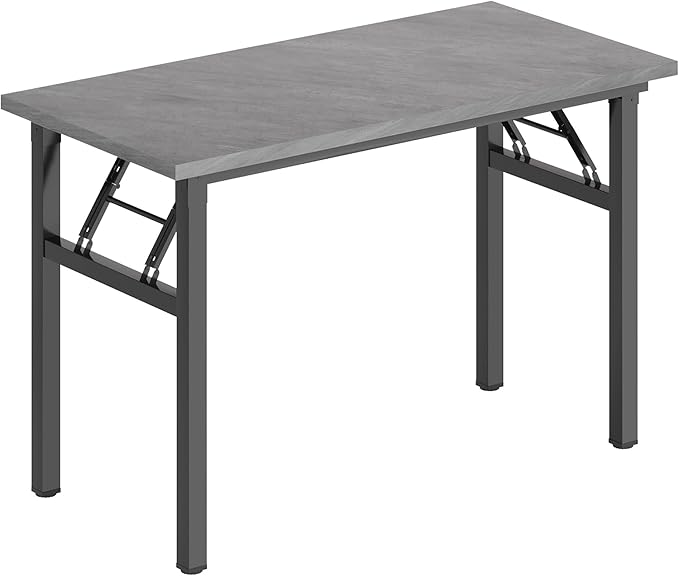 DlandHome Folding Desk Small Desk 31.5 inches Small Computer Desk for Home Office Folding Table Writing Table for Small Spaces No Assembly Required Grey & Black Frame