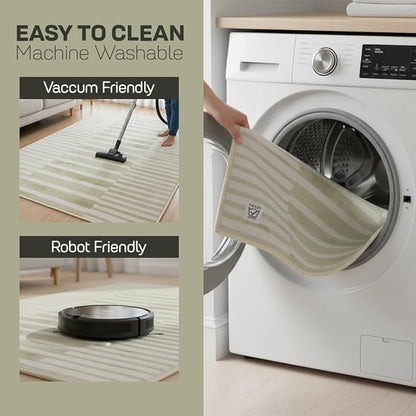 Muddy Mat짰 Creamline 3ft x 5ft Washable Area Rugs for Living Room, Bedroom & Dining Room ??Modern Soft Low Pile Non Slip Carpet ??Pet Friendly Waterproof Foldable Rugs for Home