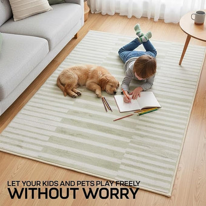 Muddy Mat짰 Creamline 3ft x 5ft Washable Area Rugs for Living Room, Bedroom & Dining Room ??Modern Soft Low Pile Non Slip Carpet ??Pet Friendly Waterproof Foldable Rugs for Home