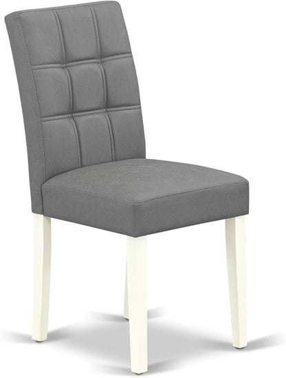 East West Furniture VAAS7-LWH-41 7 Piece Modern Dining Table Set contain A Dinner Table and 6 Platinum Gray Polyester Fabric Wooden Chairs with Stylish Back- Linen White Finish