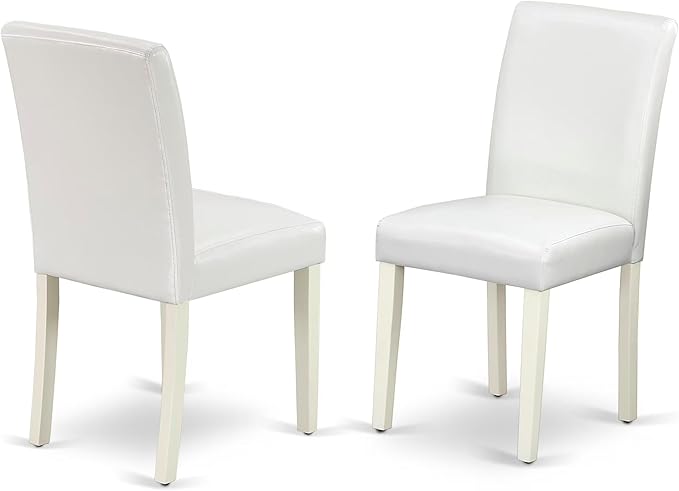 East West Furniture V027AB264-6 6 Piece Dining Set Contains a Rectangle Dining Room Table with V-Legs and 4 White Faux Leather Parson Chairs with a Bench, 40x72 Inch, Multi-Color