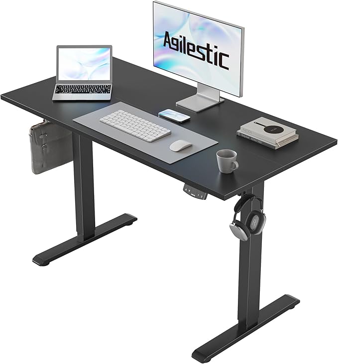 Agilestic Electric Standing Desk 40 x 24 Inches, Height Adjustable Desk, Sit Stand up for Work Office Home, Ergonomic Rising Gaming Computer Table with Memory Preset, Black